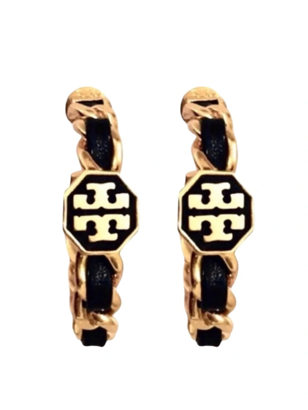 Tory Burch Marion Black Woven Hoop Earrings